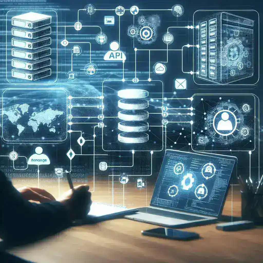 Alt text: "Diagrama ilustrativo de plataformas de governança de APIs em larga escala, destacando características principais para uma gestão eficiente, como segurança, monitoramento e integração, em um guia completo."